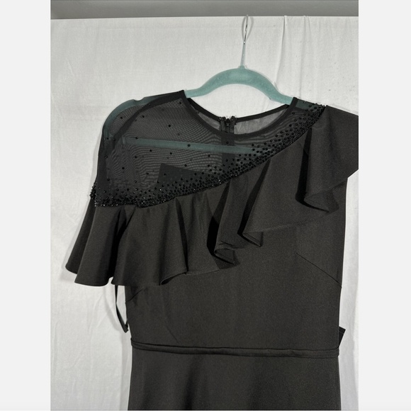 NWT $398 IEENA Mac Duggal [ 4 ] Asymmetric Beaded A-Line Gown‎ in Black #G1466 - Picture 7 of 16